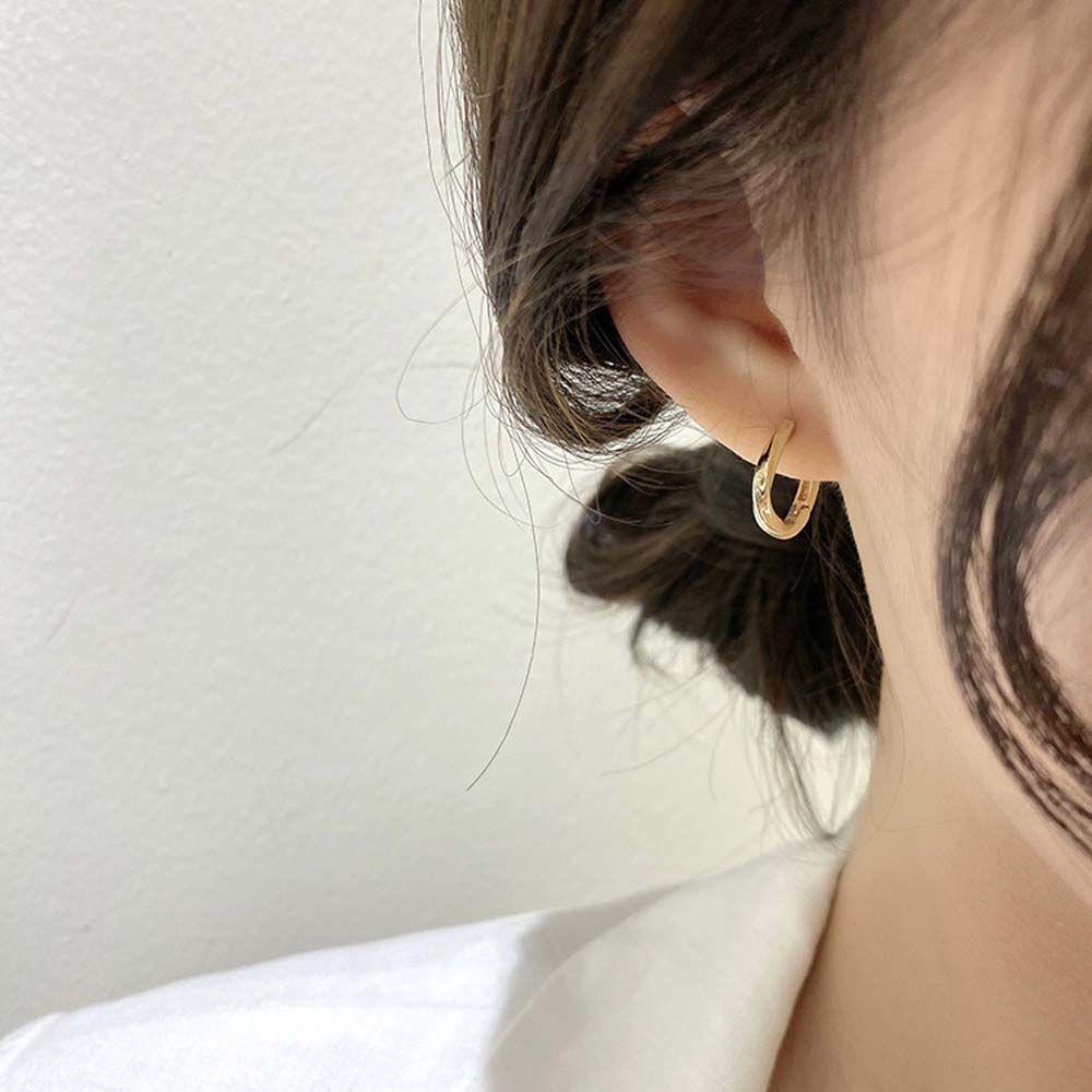 Bông Tai Kim Loại Dạng Vòng Kiểu Hình Học Phong Cách Retro Cho Nữ