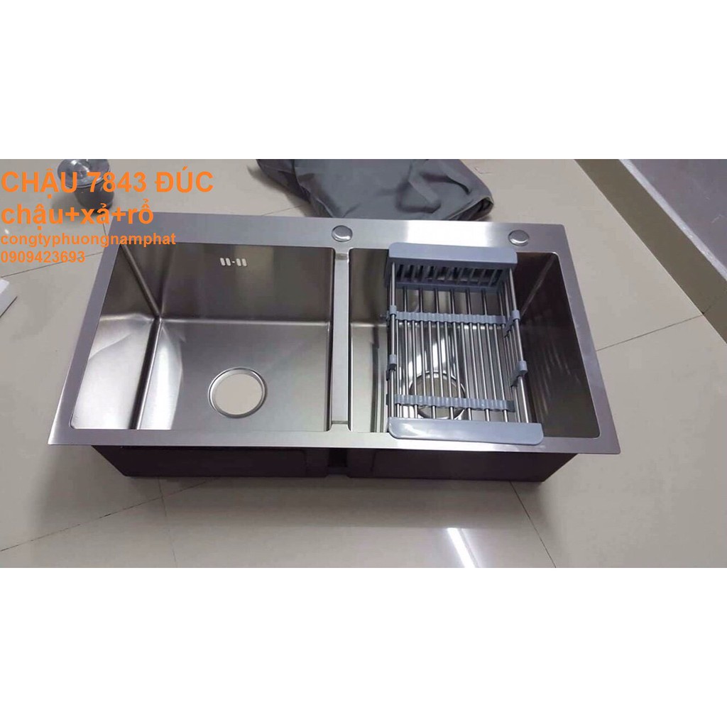 Combo Chậu Rửa Chén Bát INOX SUS 304 N6 7843 ĐÚC NA.GRAND và bộ xả chậu thoát nước và Rổ Rút Đa Năng