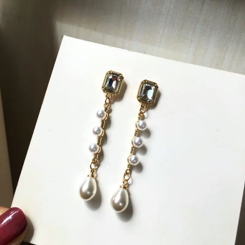 Hoa tai dáng dài nữ tính đính hạt - Maben