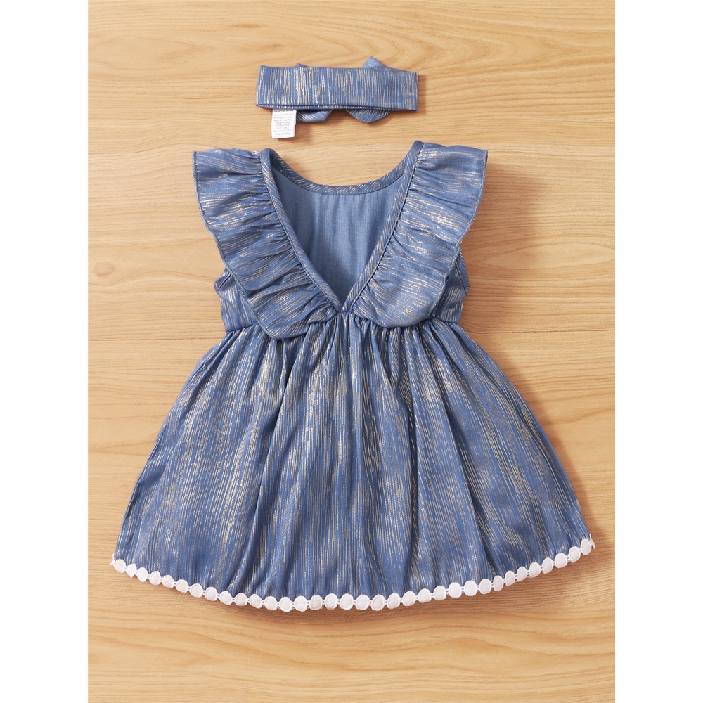 Đầm chữ A MIKRDOO tay cánh sen kèm băng đô thời trang mùa hè cho bé gái