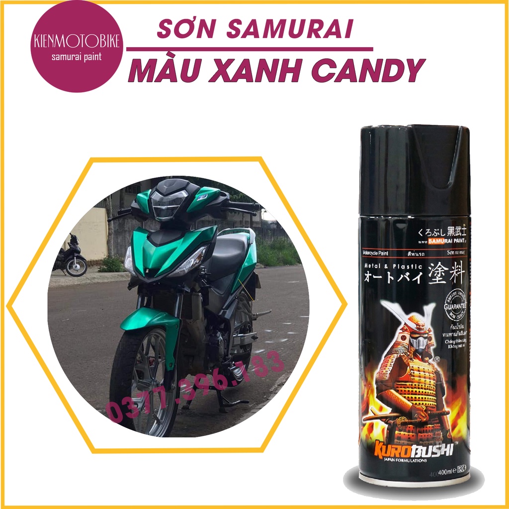Sơn Samurai màu xanh candy Y017 - chai sơn xịt cao cấp dành cho sơn xe máy