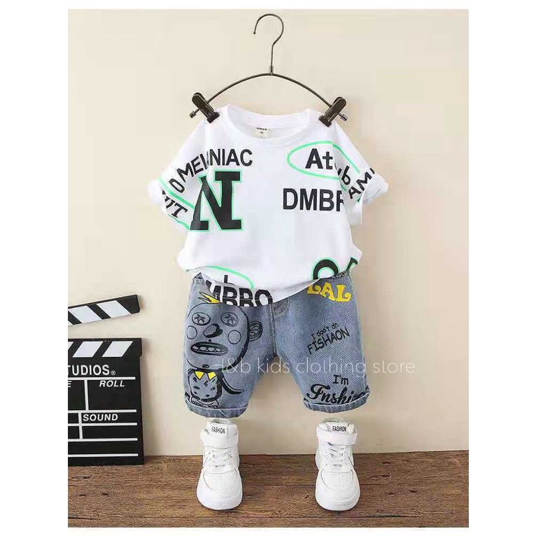 (Sắm đồ Tết) Bộ áo thun quần ngố jean bé trai size 7-20kg