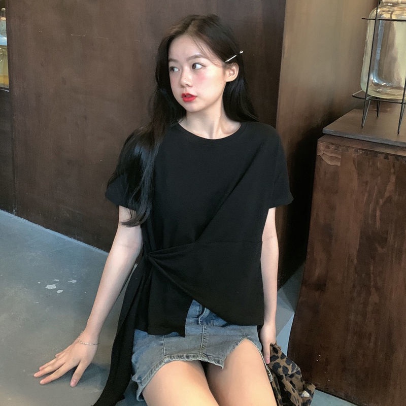 IELGY Áo Thun Tay Ngắn Dáng Rộng Màu Trơn Kiểu Hàn Quốc Thời Trang Cho Nữ