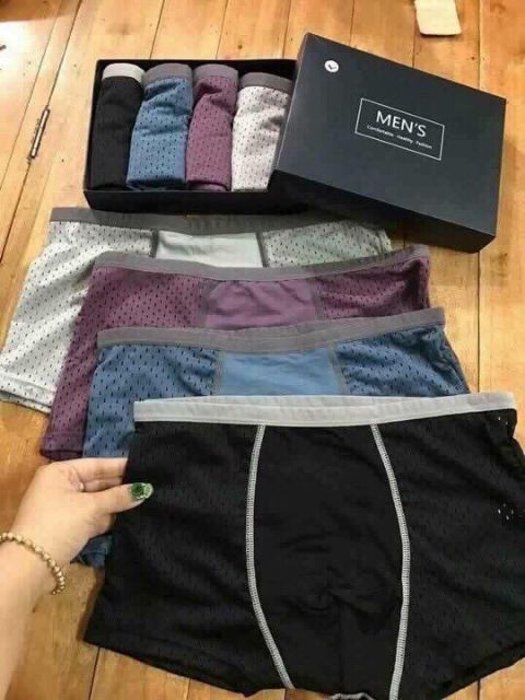 {Lẻ Như Sỉ} Hộp 4 Chiếc Quần Sịp Đùi Thông Hơi Men's