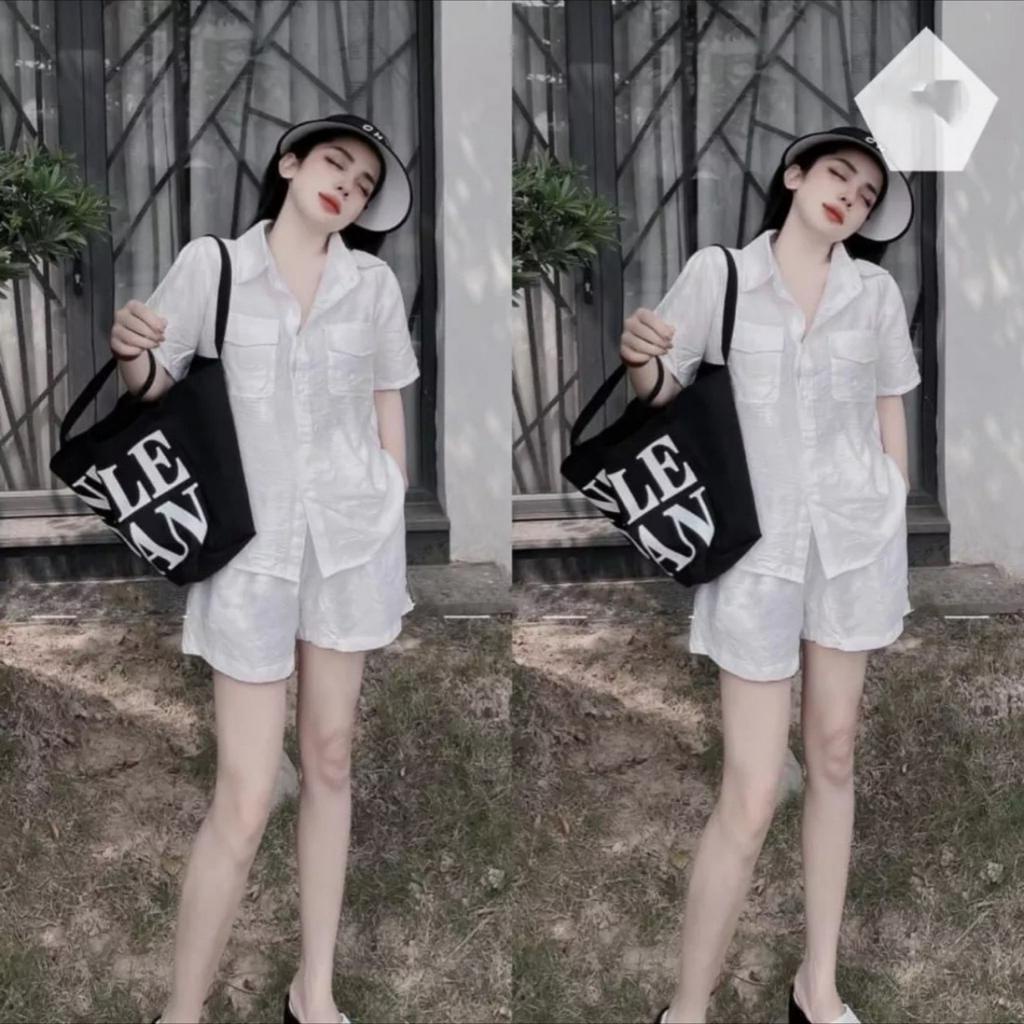 Set Bộ Đồ Bigsize Nữ Áo Sơ Mi Đũi Và Quần Đùi Phom Rộng Mặc Thoải Mái Thời Trang Big Size SET30