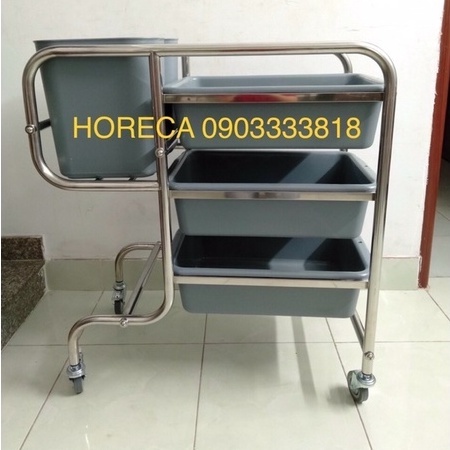xe đẩy dọn thức ăn thừa, chén bát đũa bẩn