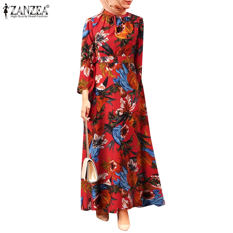 Zanzea Đầm Maxi Tay Ngắn Cổ Tròn Họa Tiết Hoa Thời Trang Cho Nữ