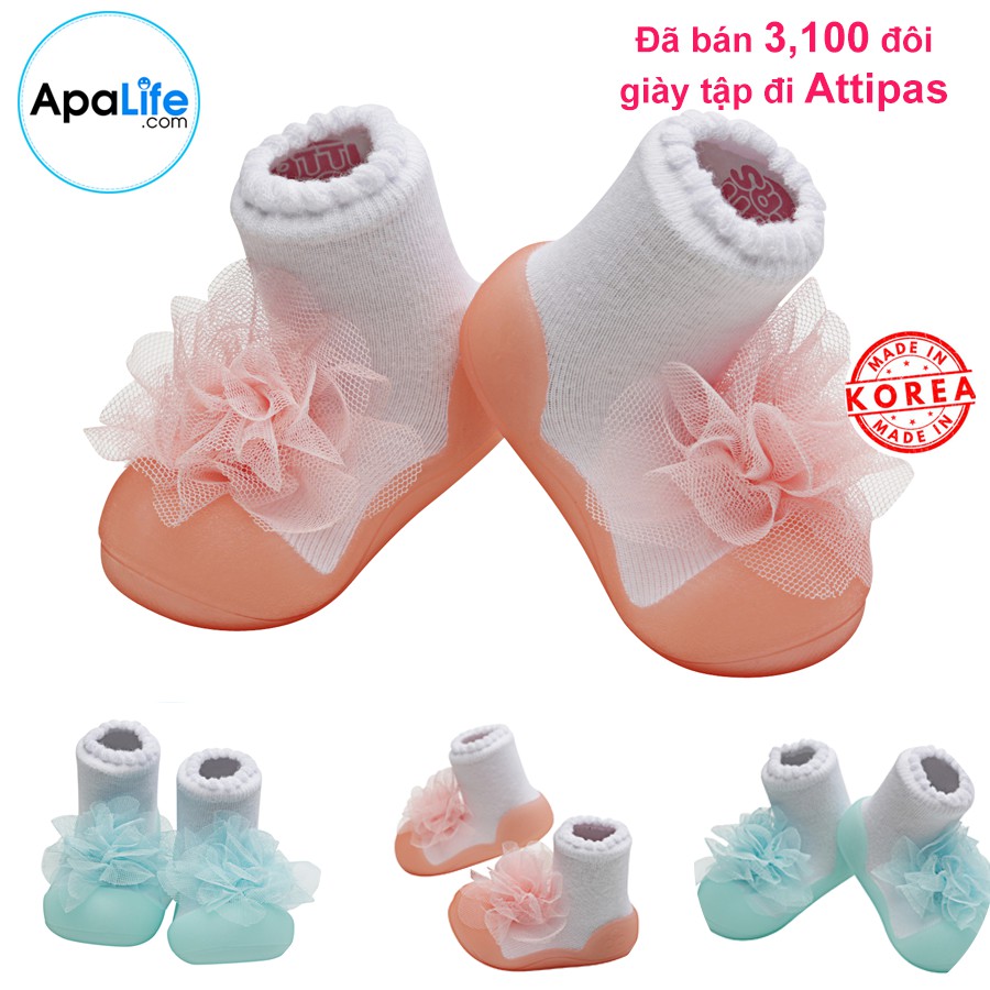 Giày tập đi Attipas New Corsage - Green/Pink nhập Hàn Quốc - cho bé trai /bé gái từ 3 - 24 tháng: đế mềm & chống trượt