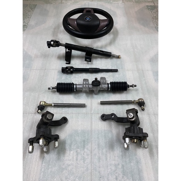 Hệ thống lái vô lăng xe 4 bánh,mai ơ tim ốc đo vuông 7cm,chéo 10cm,dùng chế xe 4 bánh lái vô lăng