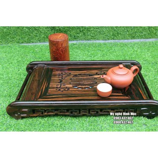 Khay trà gỗ mun chân cuốn cỡ lớn- khay trà cuốn thư gỗ mun (57x31cm)