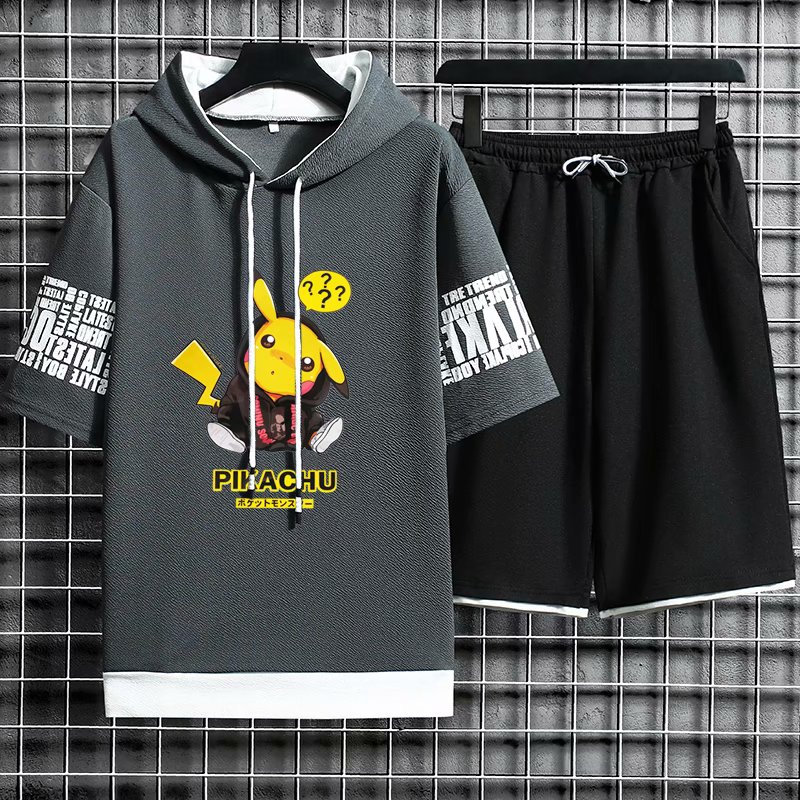 Bộ áo hoodie + quần short thể thao in họa tiết Hàn Quốc có 6 màu tùy chọn cho nam size M-3XL