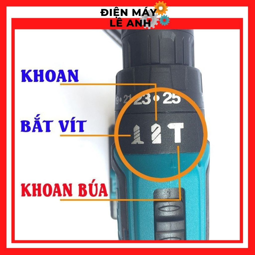 Máy khoan súng bắn bắt siết ốc vít bulong cầm tay mini Makita pin 26V 3 chức năng có búa giá rẻ, Tặng kèm 24 chi tiết