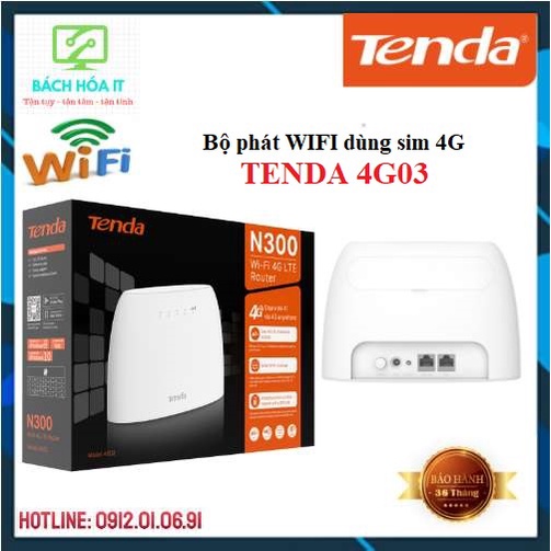 Bộ phát wifi Tenda 4G dùng sim 4G180/4G03 - Hàng chính hãng, bảo hành 36 tháng