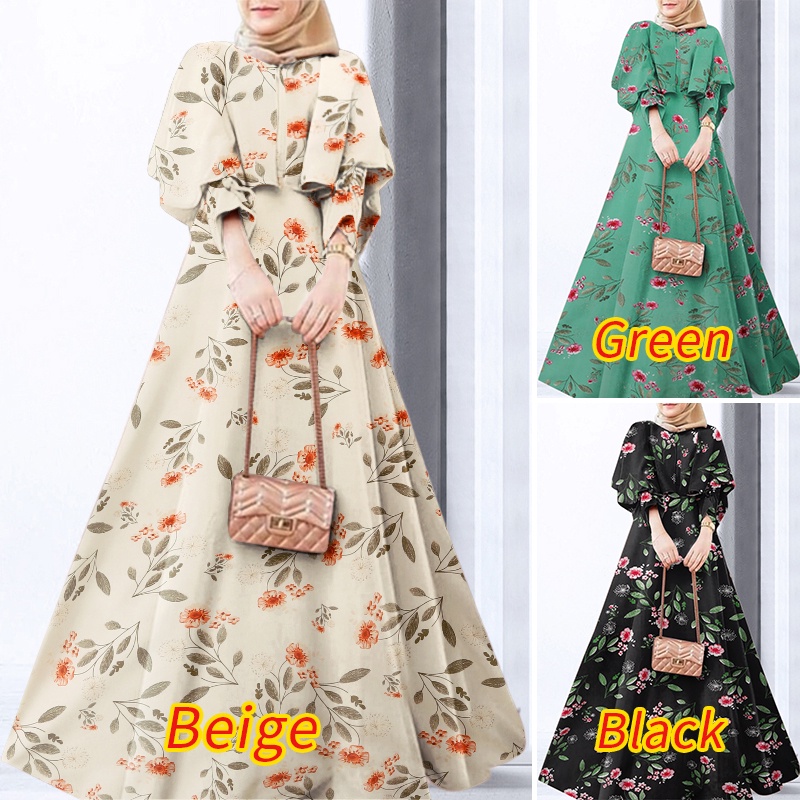 Zanzea Đầm Maxi Tay Phồng In Họa Tiết Hoa Phong Cách Cổ Điển Thời Trang Cho Nữ