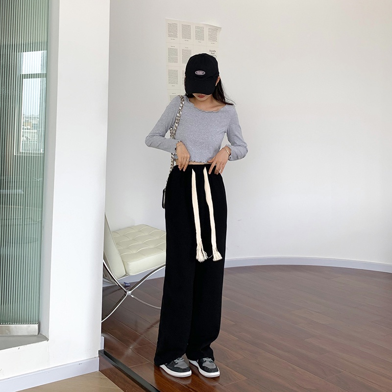 Quần Ống Rộng Lưng Cao Màu Trơn Phong Cách Hàn Quốc Thời Trang Dành Cho Nữ
