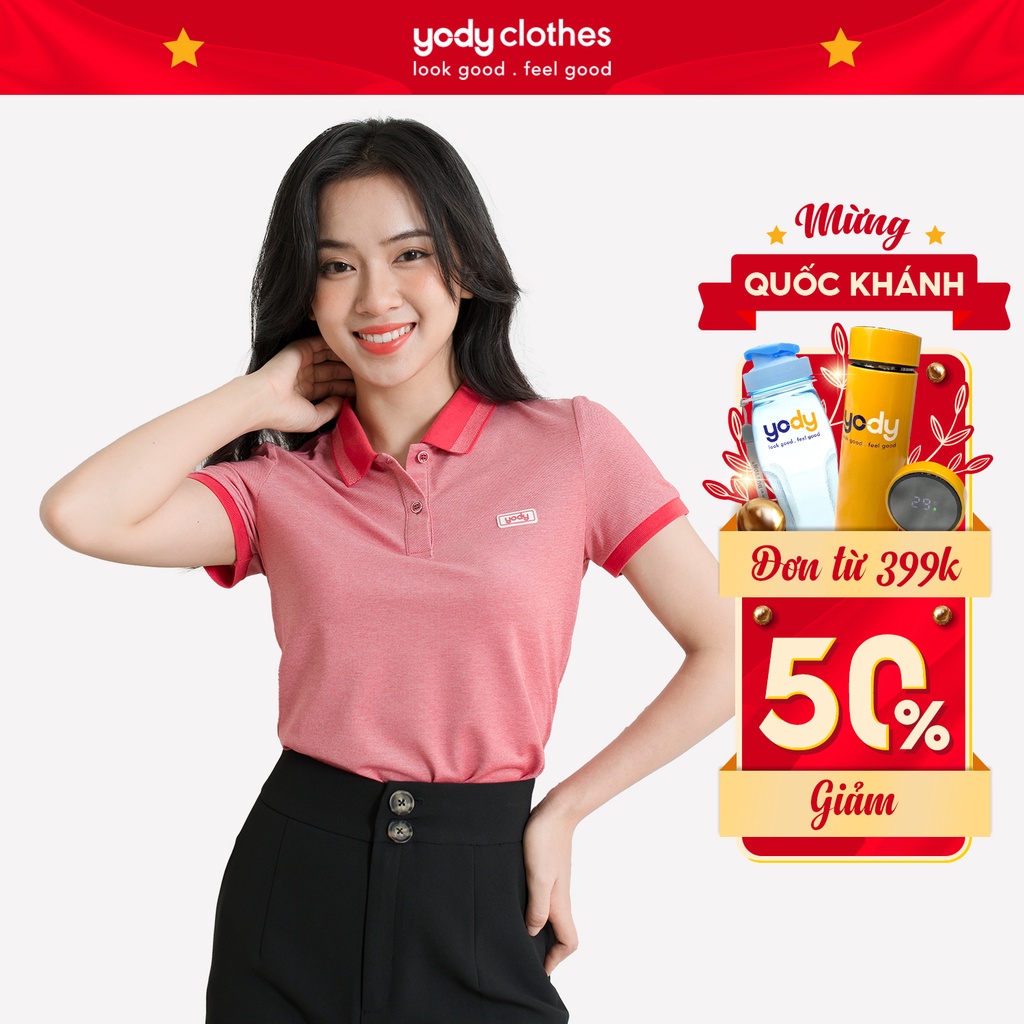 Áo thun polo nữ YODY vải mắt chim ngắn tay thấm hút tốt, dáng công sở màu mới 2022 APN3340