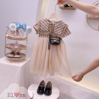 Váy kẻ sọc ren phối chân váy 3 lớp bé gái