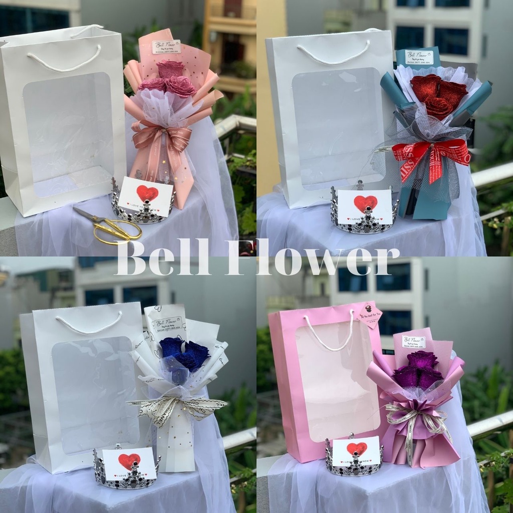 Hoa Hồng Sáp Nhũ 3 Bông Tặng Thiệp, Bó Hoa Sáp Giả Nhũ Kim Tuyến Đẹp Vĩnh Cửu, Quà Tặng Sinh Nhật Valentine