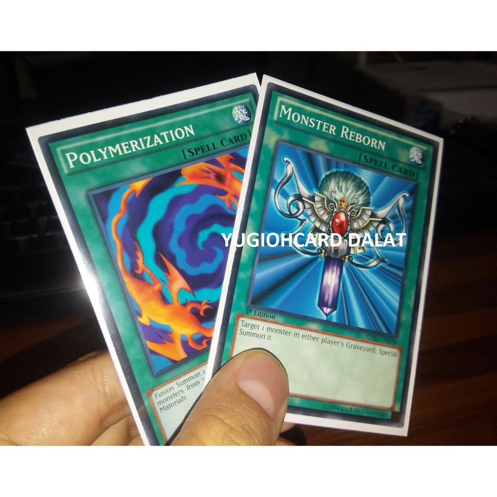 Thẻ bài Yugioh chính hãng combo 2 lá Polymerization và Monster Reborn - Common