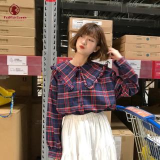 Áo blouse cổ bẻ form rộng in họa tiết sọc thời trang cho nữ