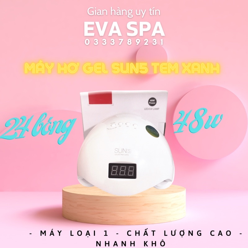 (Tặng kèm dũa móng mini ) Máy Hơ Gel Sun 5 Tem Xanh UV/LED 48w Chính Hãng- Bảo Hành Đầy Đủ