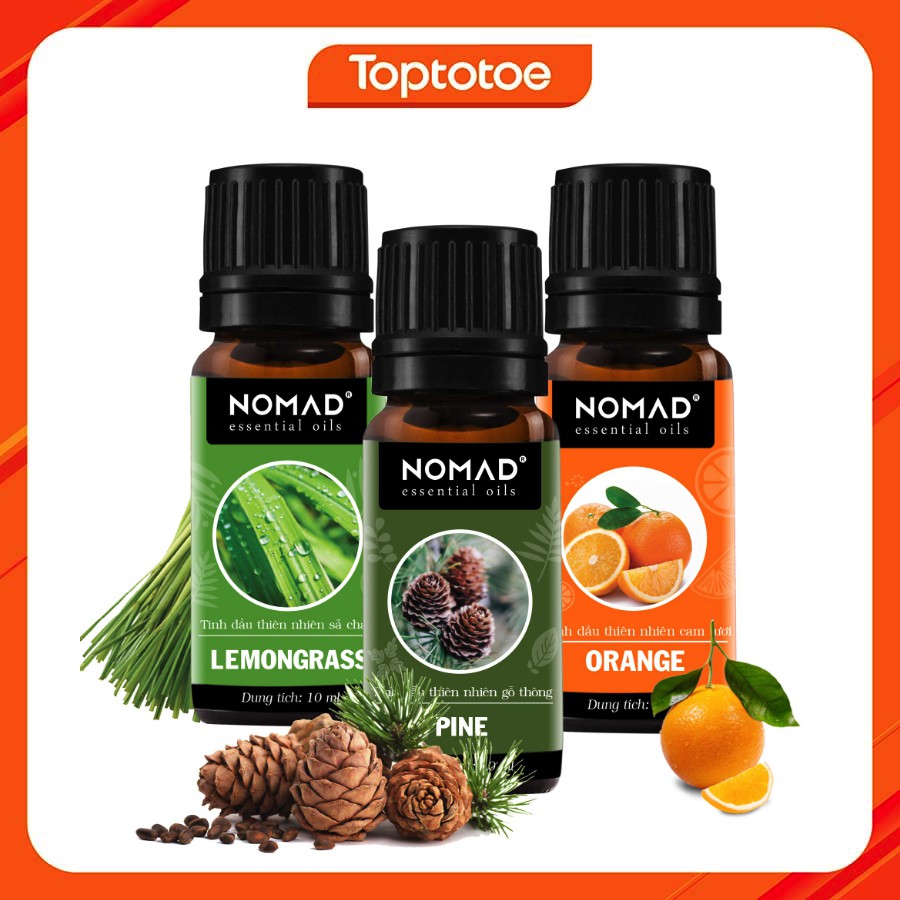 Combo 3 Tinh Dầu Nomad: Sả Chanh (10ml) + Gỗ Thông (10ml) + Vỏ Cam (10ml)