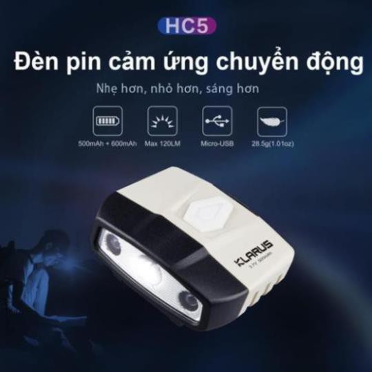 [HÀNG HOT] KLARUS HC5 - Đèn pin và đèn sạc cài mũ cảm biến chuyển động siêu nhẹ sáng 120 lumen chiếu 13.5h sạc USB | BigBuy360 - bigbuy360.vn