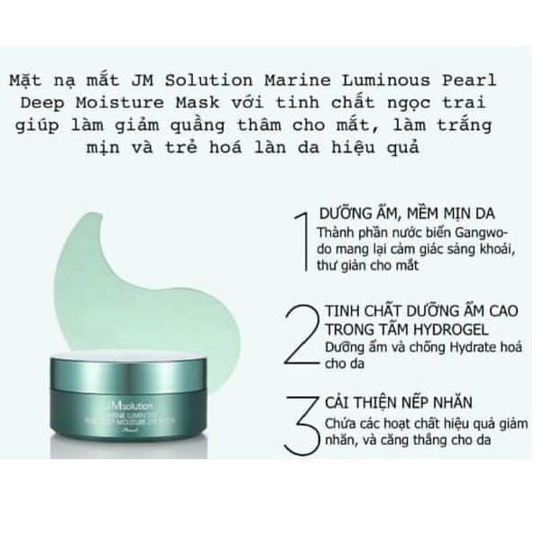 Mặt nạ giảm thâm quầng, chăm sóc vùng mắt JM solution Marine Luminous Pearl Deep Moisture Eye Patch 90g/60pcs ( pearl )