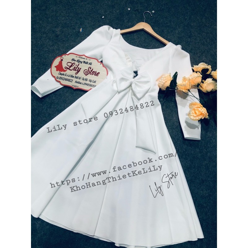 đầm xoè tay dài nơ lưng ( ảnh và video thật 1000%)