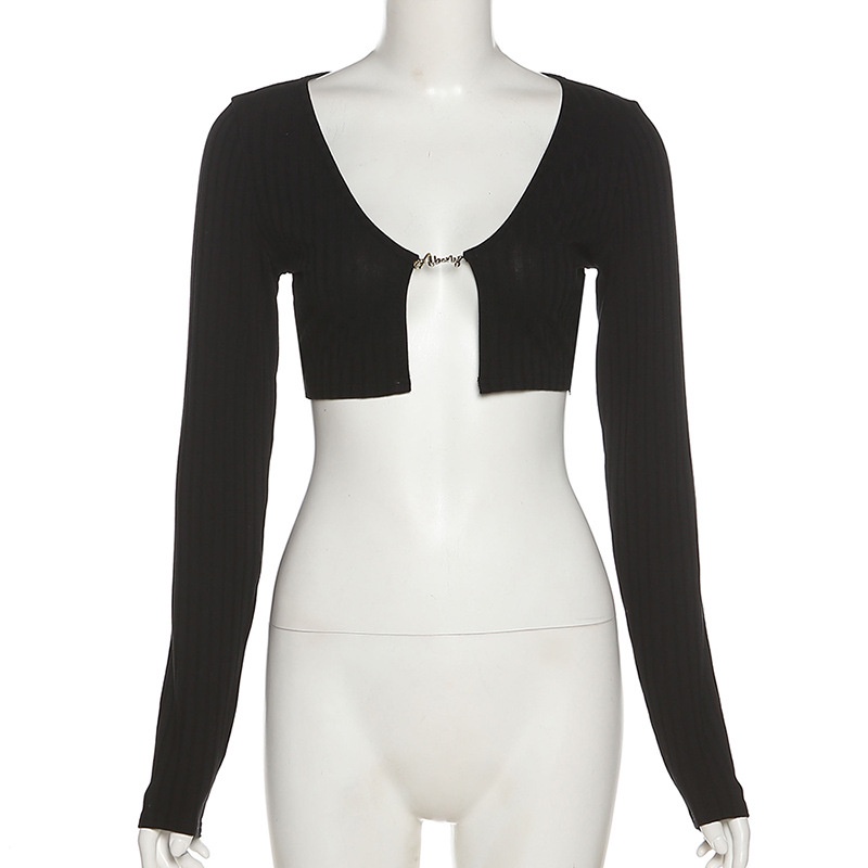 DUNEA Áo croptop tay dài cổ chữ v thời trang dành cho nữ