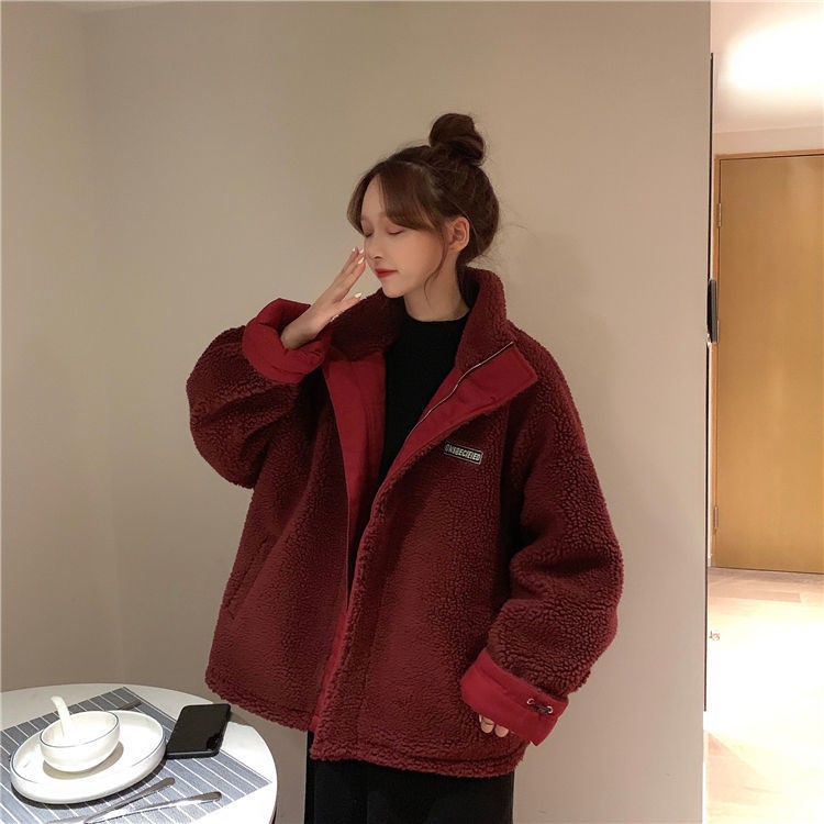 Áo Khoác Cotton Độn Lông Cừu Dáng Rộng Thời Trang Thu Đông 2020 Cho Nữ