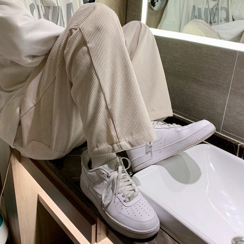 Quần dài nam vải nhung có gân ống rộng phong cách mới thời trang hàn quốc vintage đơn giản dành cho unisex quần ống rộng unầnisex simple quần ống rộng trắng  quần ống rộng đen cotton from rộng