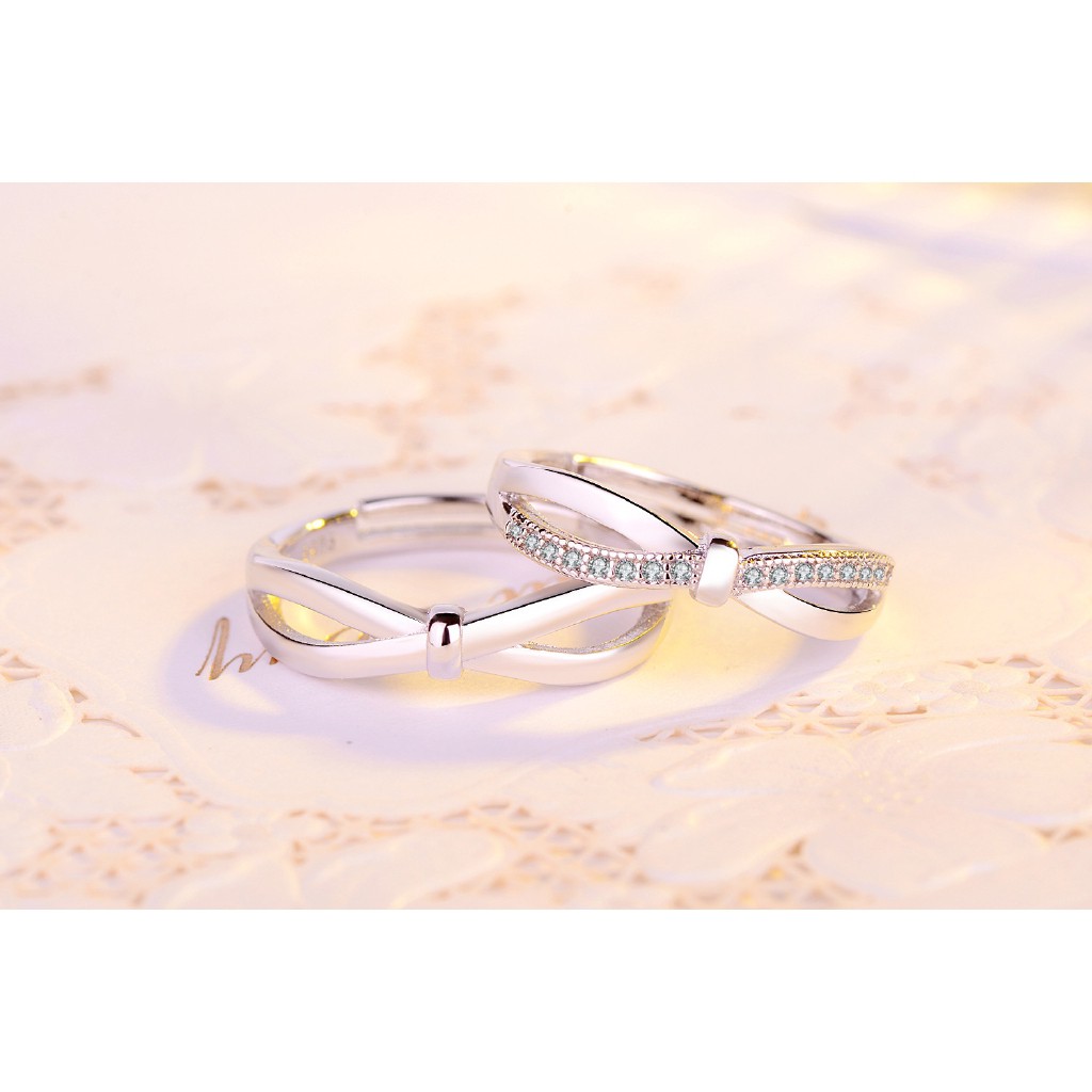 Nhẫn mạ bạc hình nơ xinh xắn thời trang cho cặp đôi