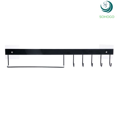 Móc treo dán tường đa năng bằng sắt, không cần khoan lỗ, đục tường, kèm móc dán, chọn màu theo ý - Đen