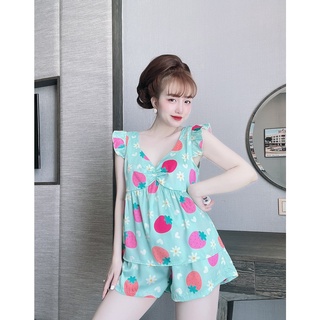 Bộ lụa đùi cánh tiên hoạ tiết cute