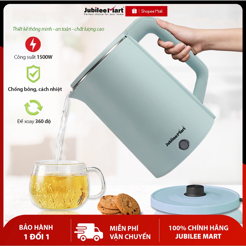 Ấm Đun Nước Siêu Tốc Có Tay Cầm Cách Nhiệt, Đun Nước Siêu Nhanh Sôi 3 lớp cách nhiệt, ấm điện tiết kiệm thời gian đun