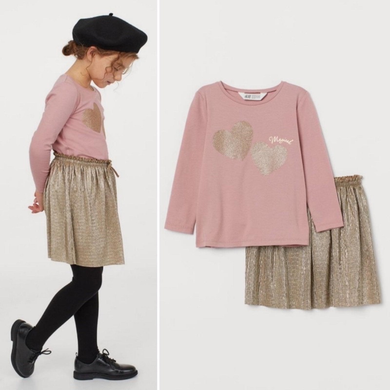 Set Váy Bé Gái Tim Nhũ Hồng HaM