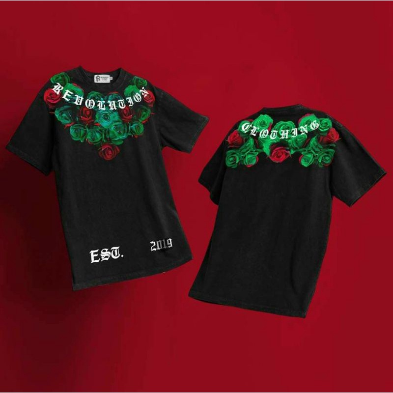 Áo thun in hoa hồng xanh, áo phông tay lỡ, áo form rộng unisex | BigBuy360 - bigbuy360.vn