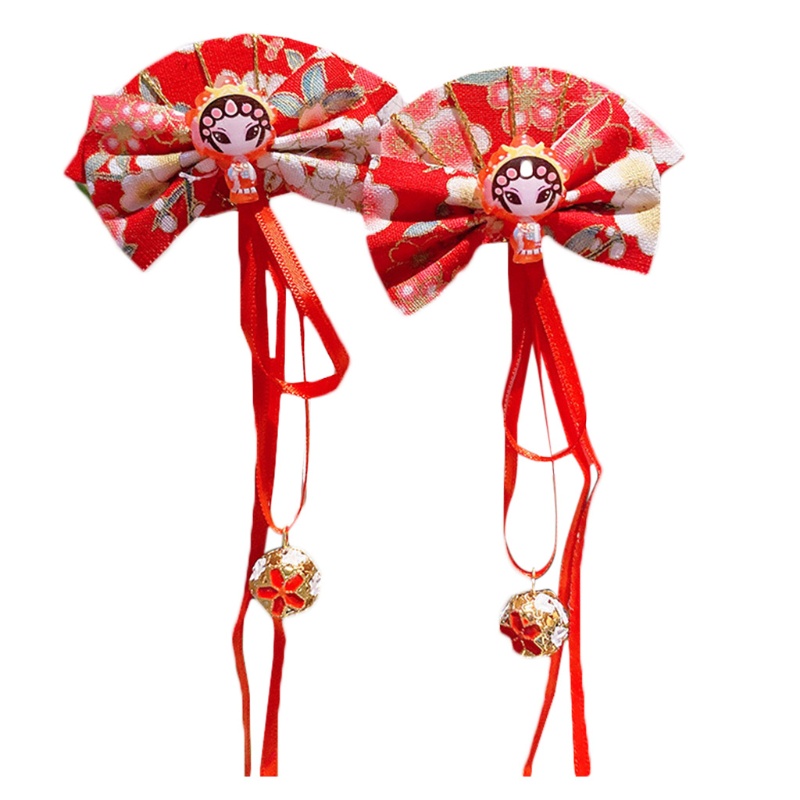 Kẹp Tóc Nơ Đính Bóng Lông Tua Rua Phong Cách Trung Hoa Cho Bé Gái Mừng Năm Mới