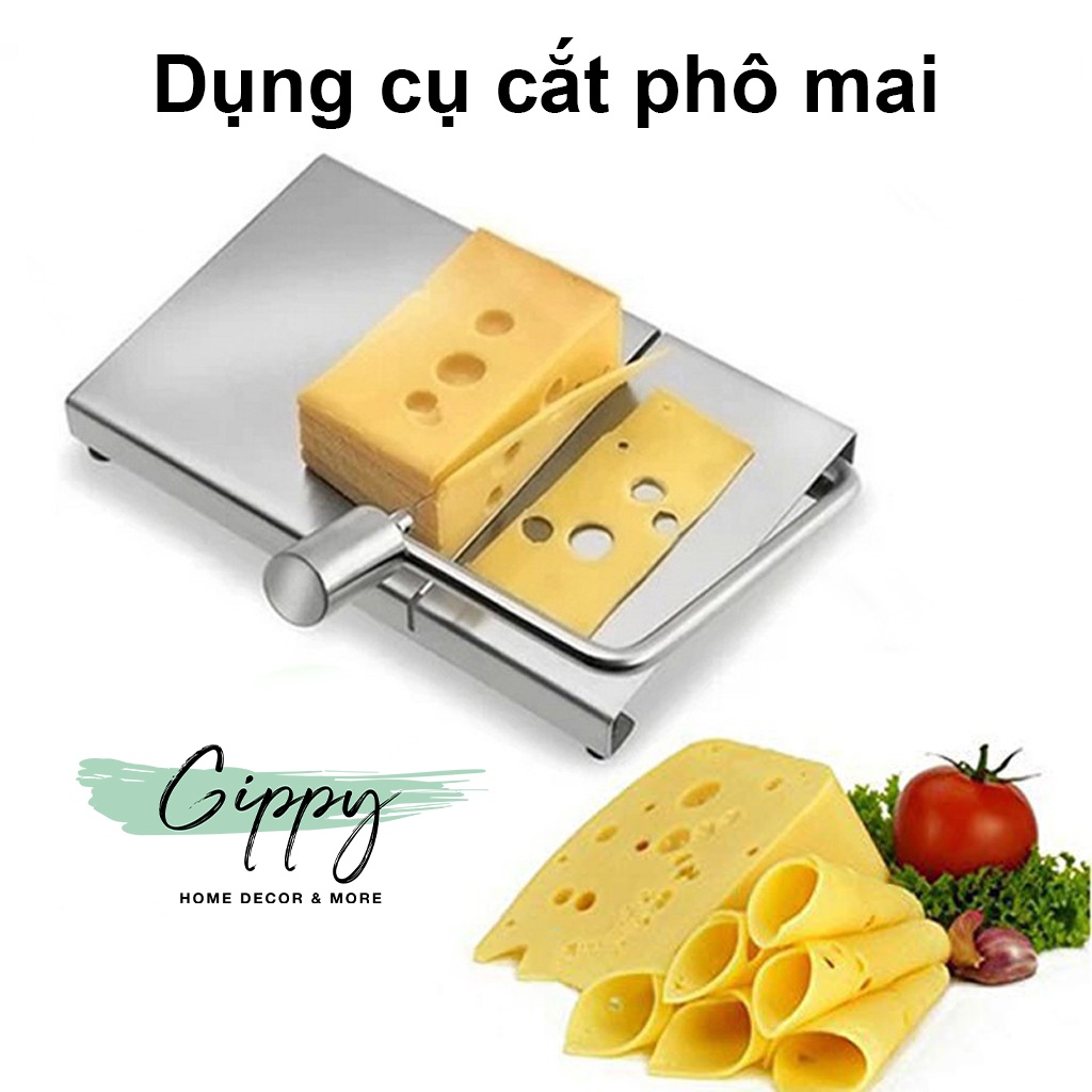 Dụng cụ cắt lát phô mai bằng thép không gỉ (tặng kèm lưỡi dây), chống mòn tiện dụng- phụ kiện nhà bếp - Gippy Decor