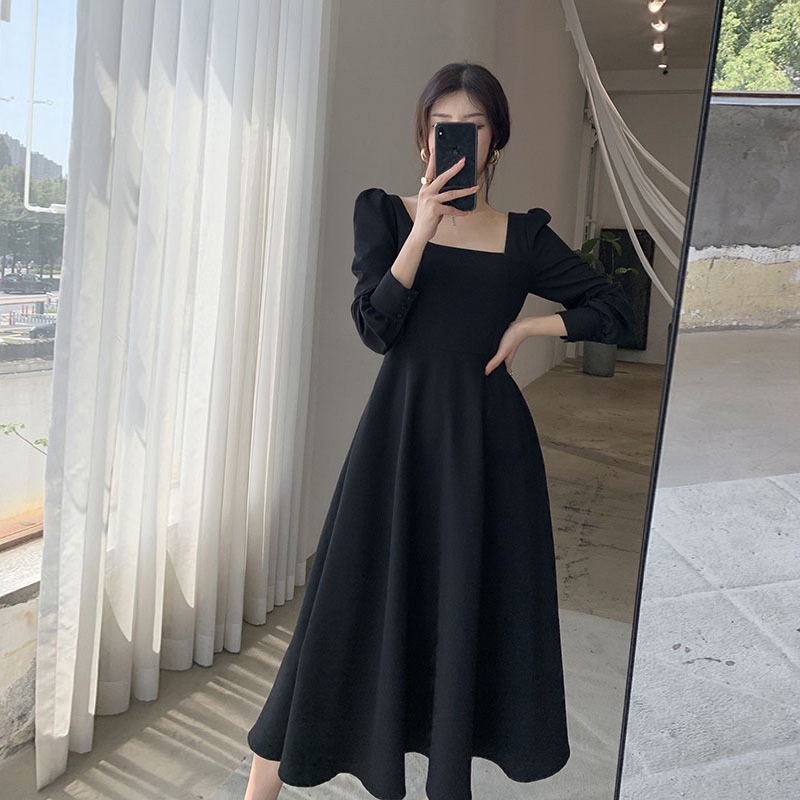 Váy dài nữ dáng suông vintage Hàn Quốc, Đầm vitange dáng suông tay dài ulzzang - Roxie | BigBuy360 - bigbuy360.vn