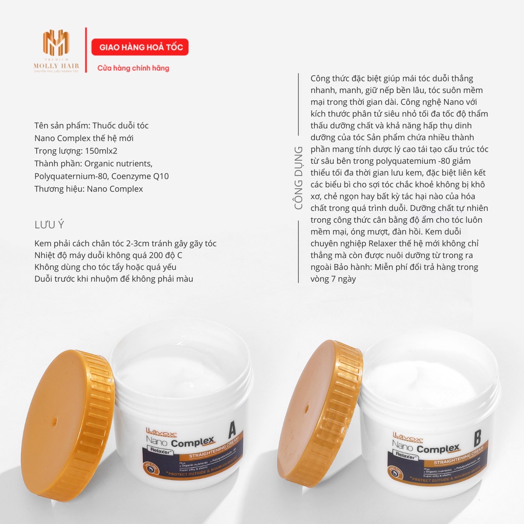 Thuốc duỗi tóc phục hồi tại nhà MollyHair Nano Complex phá mái bò liếm, duỗi tóc mái xoăn tự nhiên tặng bao tay
