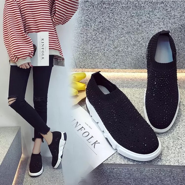 Giày cổ thun nạm đá