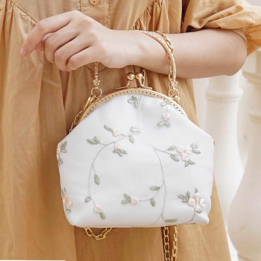 Faya - Túi xách cluth thêu hoa tiểu thư T1163