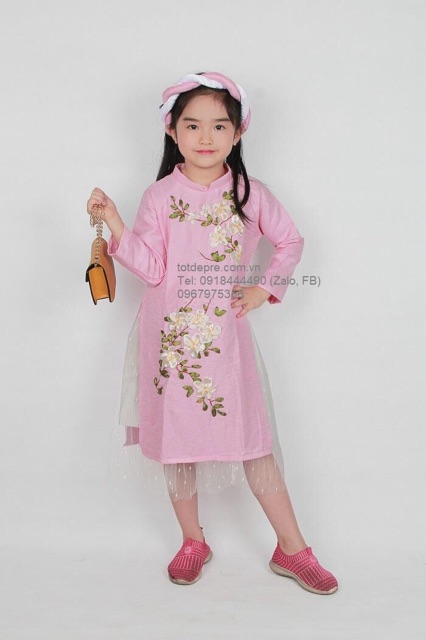 Áo dài đẹp cho bé gái kiểu áo dài cách tân hàng đẹp size 1- 16 tuổi