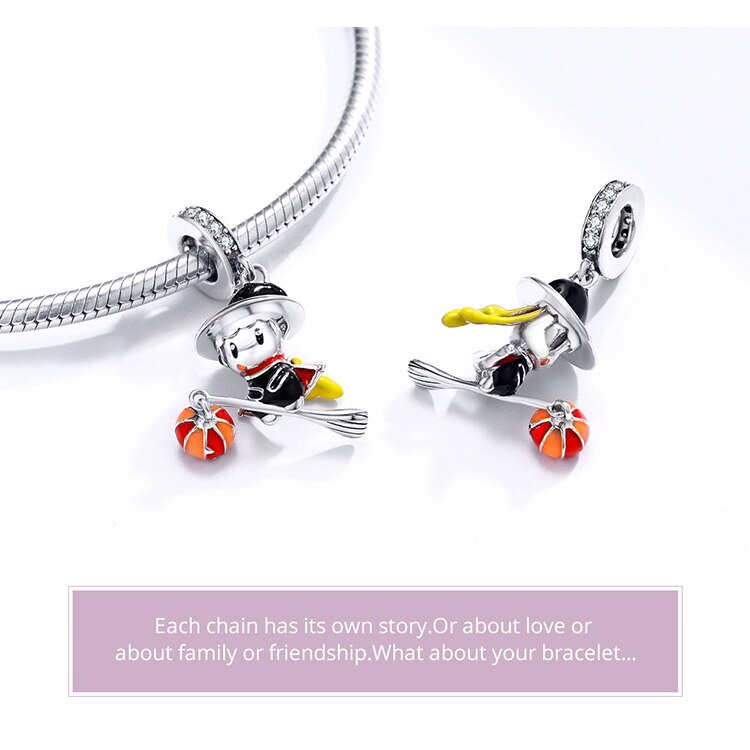 Mặt dây chuyền Bamoer BSC240 bằng bạc 925 hình phù thủy xinh xắn cho nữ