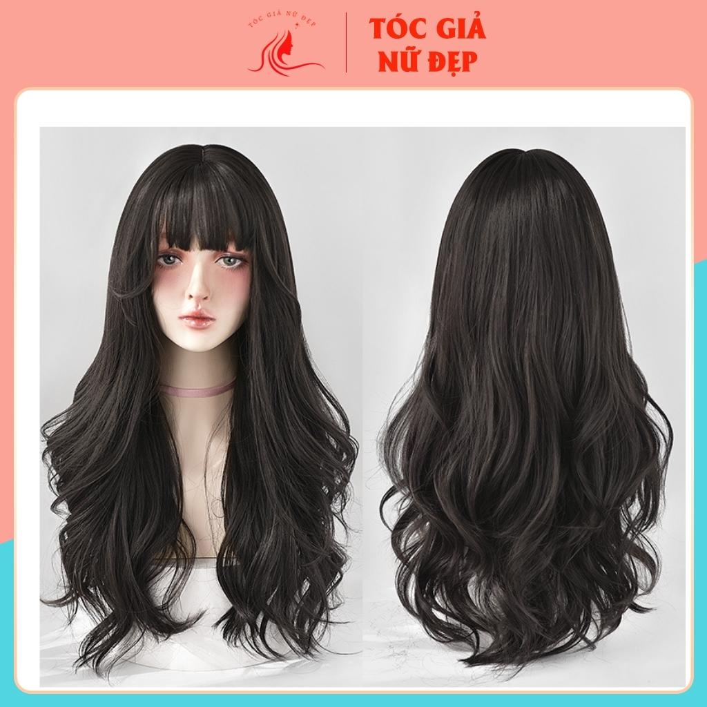 Tóc giả nữ nguyên đầu xoăn dợn dài kiểu hàn, c2069, tặng kèm lưới trùm wig