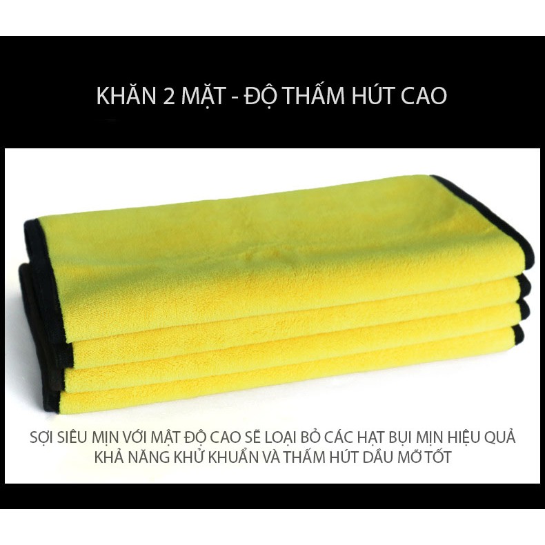 Khăn lau rửa xe chuyên dụng 2 lớp Microfiber siêu thấm siêu mịn vệ sinh ô tô, xe máy- bettercar