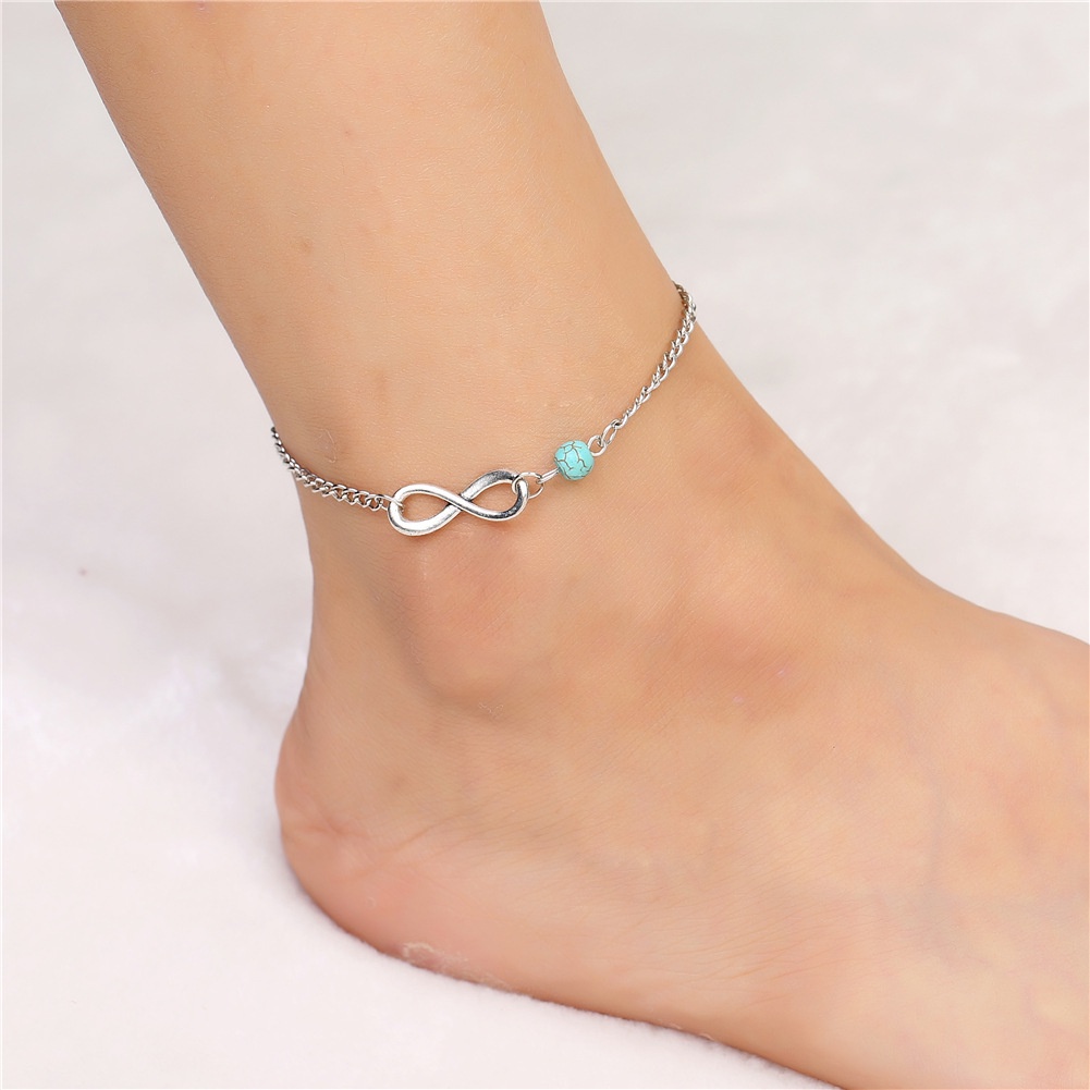 Lắc Chân Đính Hạt Ngọc Lam Đơn Giản Thời Trang Âu Mỹ