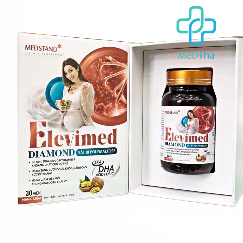 Vitamin tổng hợp cho bà bầu ELEVIMED DIAMOND MEDSTAND - Bổ sung DHA, Acid folic, vitamin và khoáng chất [Chính hãng]